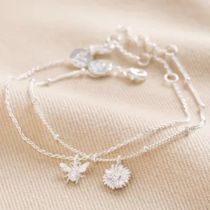 Lisa Angel- Set of 2 Daisy and Bee Chain Bracelets in Silver