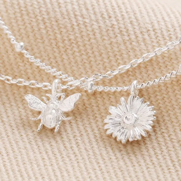 Lisa Angel- Set of 2 Daisy and Bee Chain Bracelets in Silver