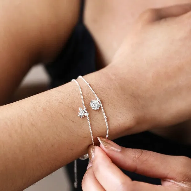 Lisa Angel- Set of 2 Daisy and Bee Chain Bracelets in Silver