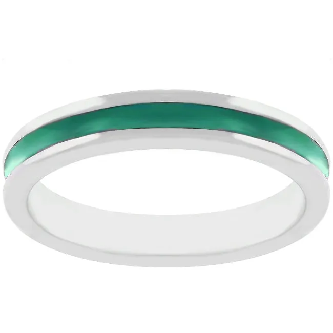 LOVCIA Elegant Green Enamel Rhodium-Plated Eternity Band