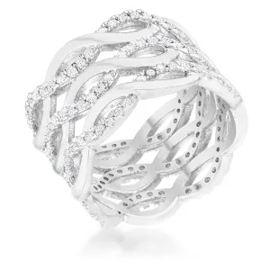 LOVCIA Elegant Rhodium-Plated Wide Twist Cocktail Ring with 0.88ct CZ