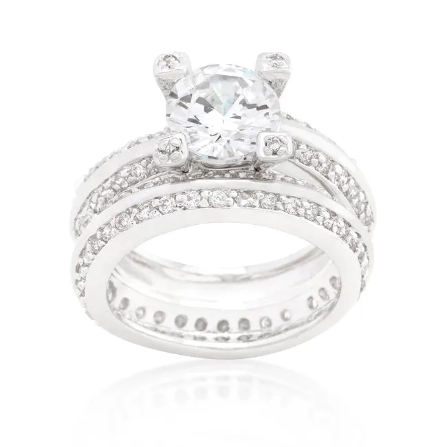 LOVCIA Elegant Round Cut Cubic Zirconia Engagement Ring Set