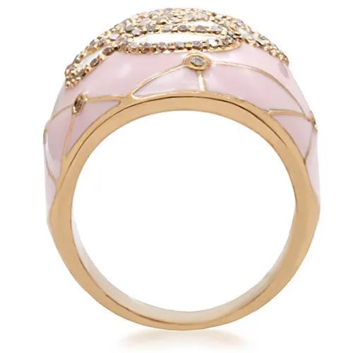 LOVCIA Luxurious Gold Brass Ring Featuring Clear AAA Grade CZ Stone