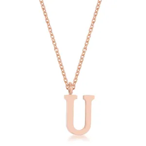 LOVCIA Rose Gold Stainless Steel 'U' Initial Pendant Necklace