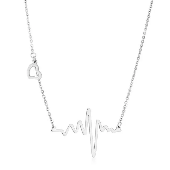 LOVCIA Stylish Stainless Steel Heartbeat Pendant with Open Heart Design