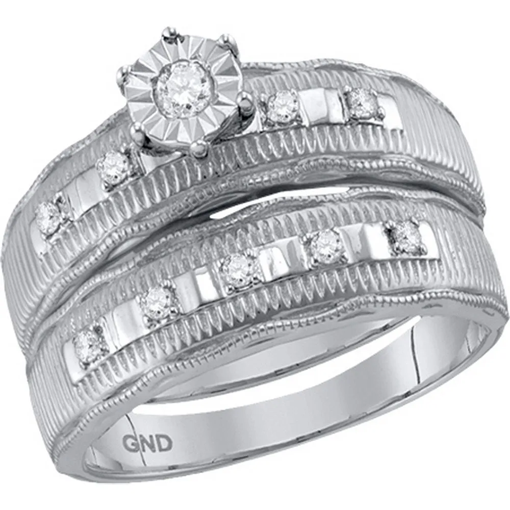Luxurious Love Story | 10kt White Gold His Hers Round Diamond Solitaire Matching Wedding Set 1/4 Cttw