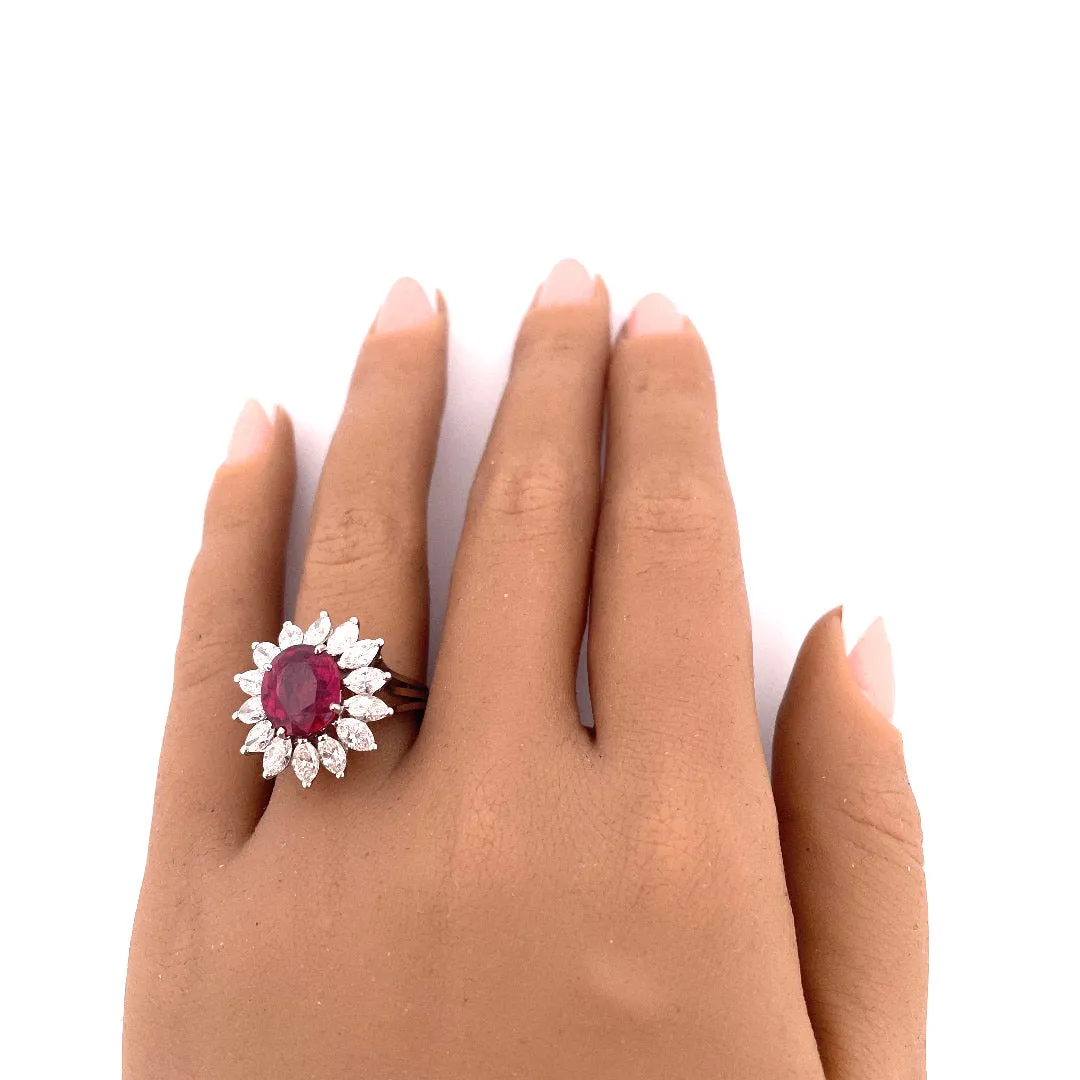 Luxurious Platinum Ruby and Natural Diamond Ring