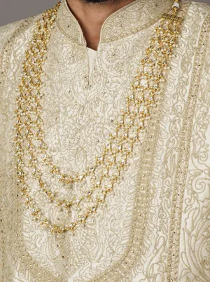 Majestic Triple Layer Kundan Groom Sherwani Biya Mala