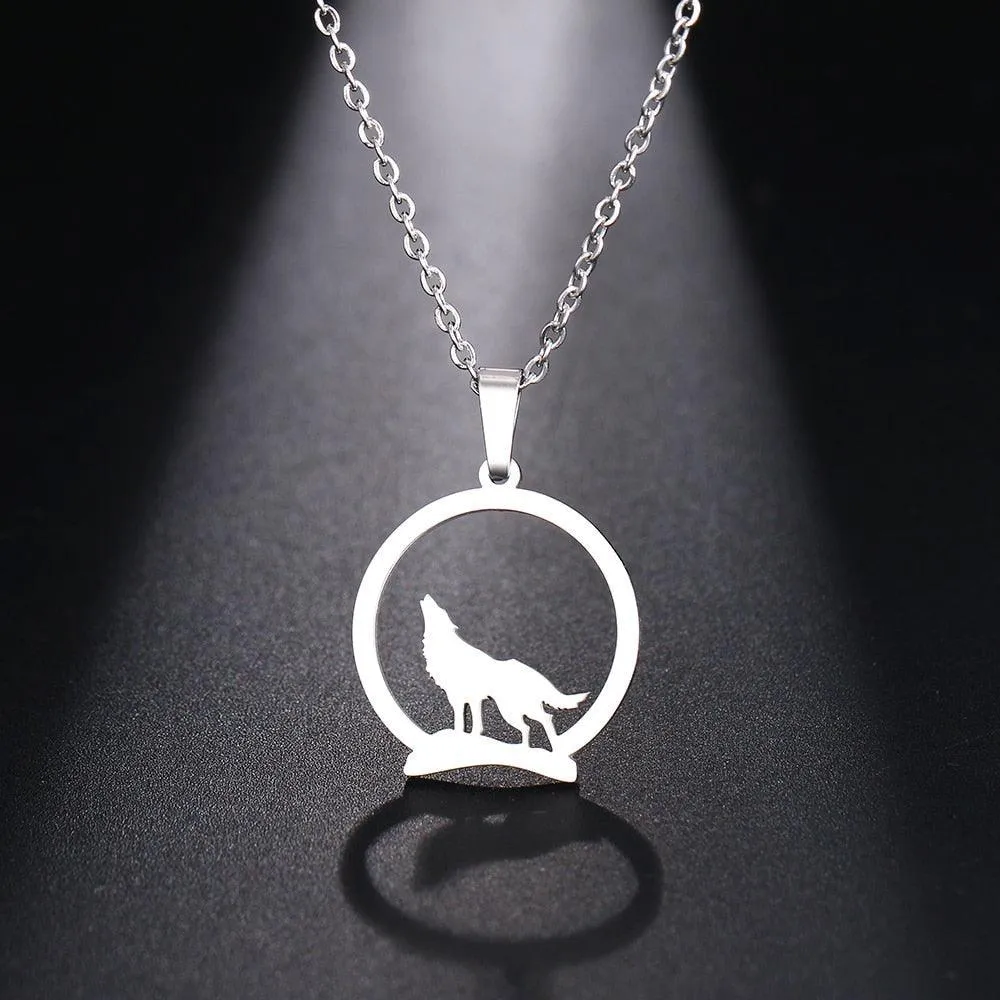 Majestic Wolf On The Hill Stainless Steel Pendant Necklace