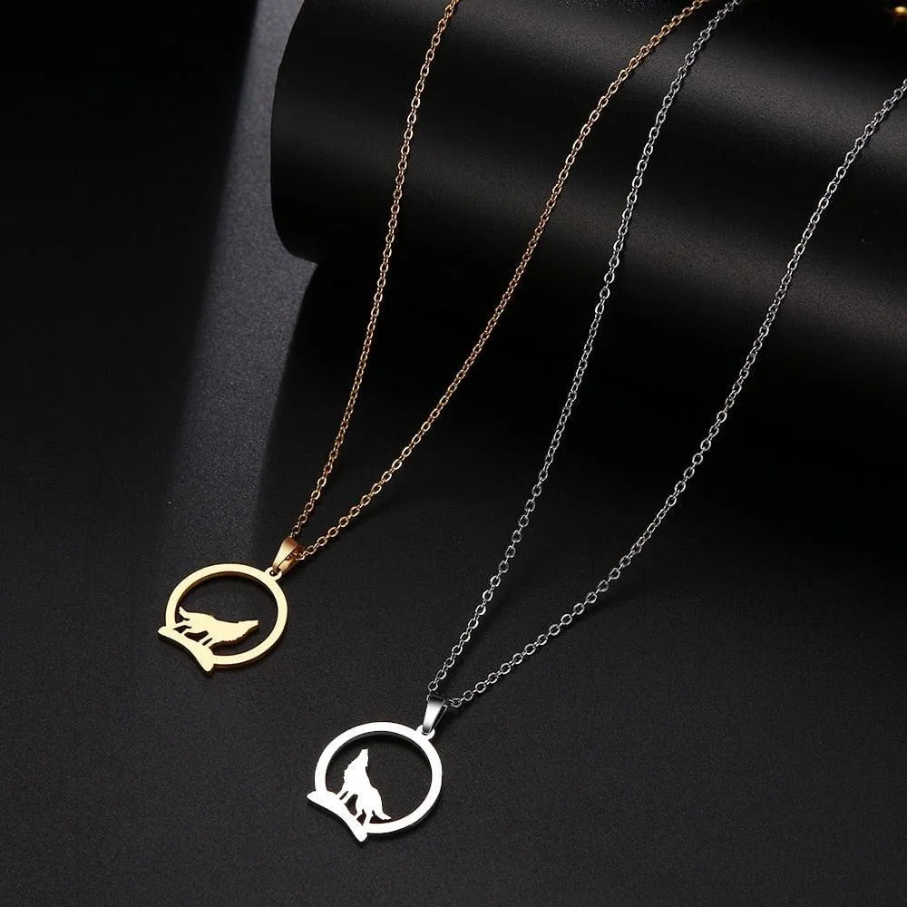 Majestic Wolf On The Hill Stainless Steel Pendant Necklace