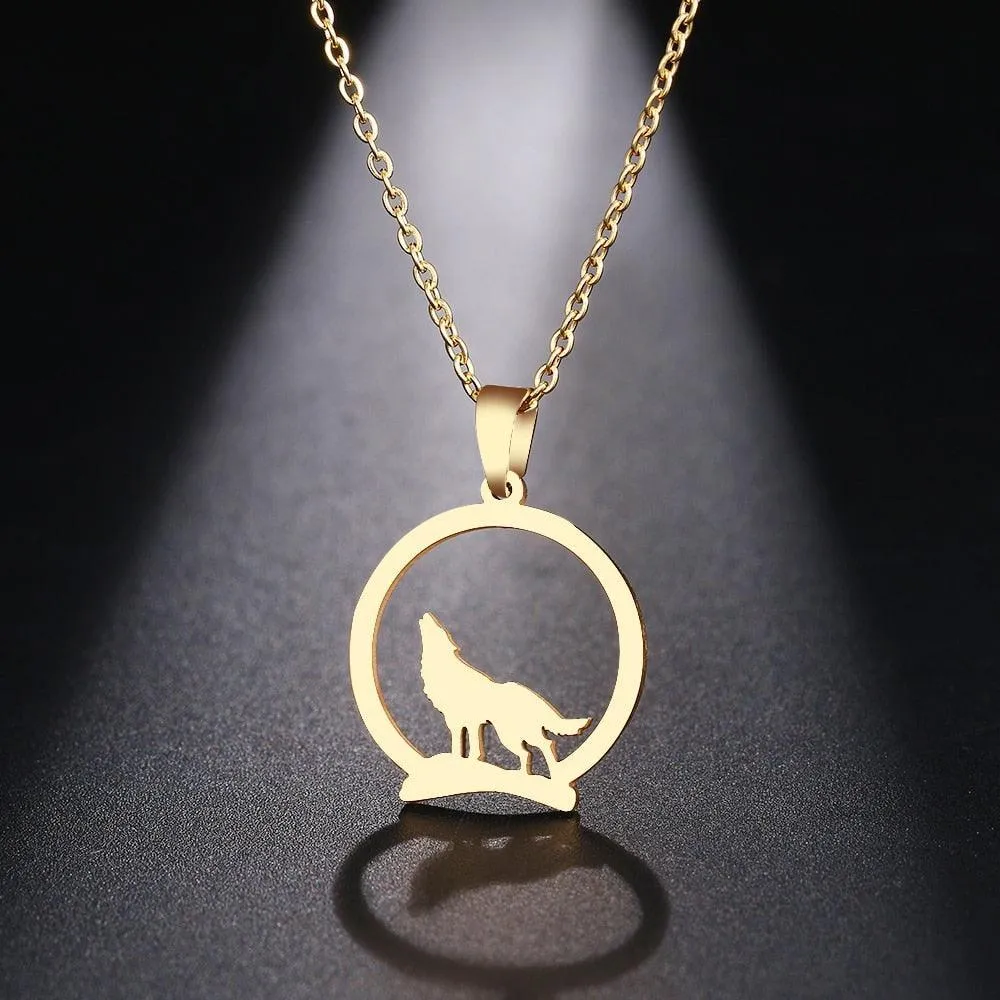 Majestic Wolf On The Hill Stainless Steel Pendant Necklace