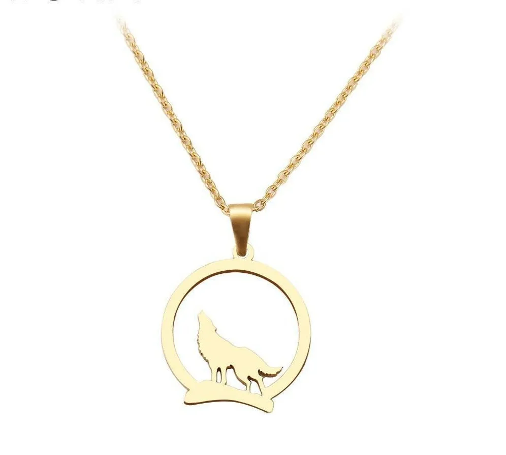 Majestic Wolf On The Hill Stainless Steel Pendant Necklace