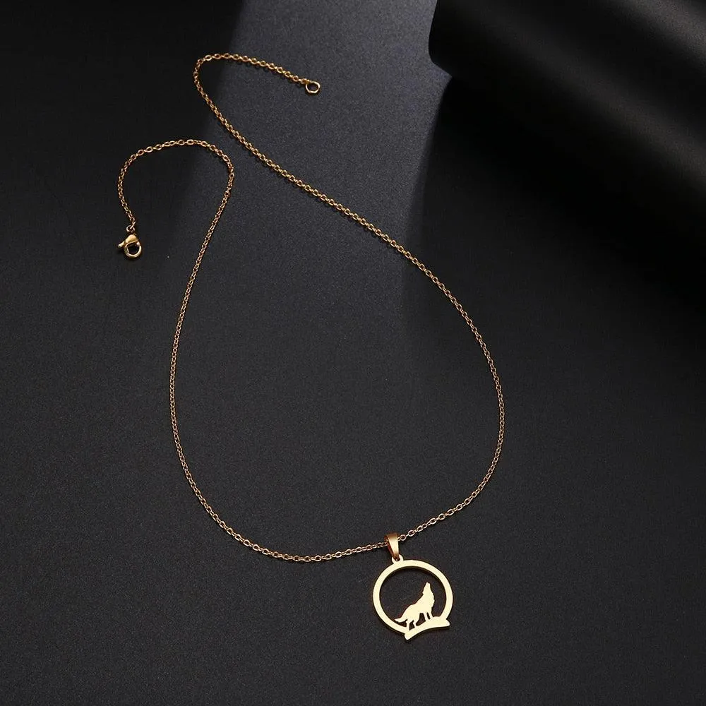 Majestic Wolf On The Hill Stainless Steel Pendant Necklace