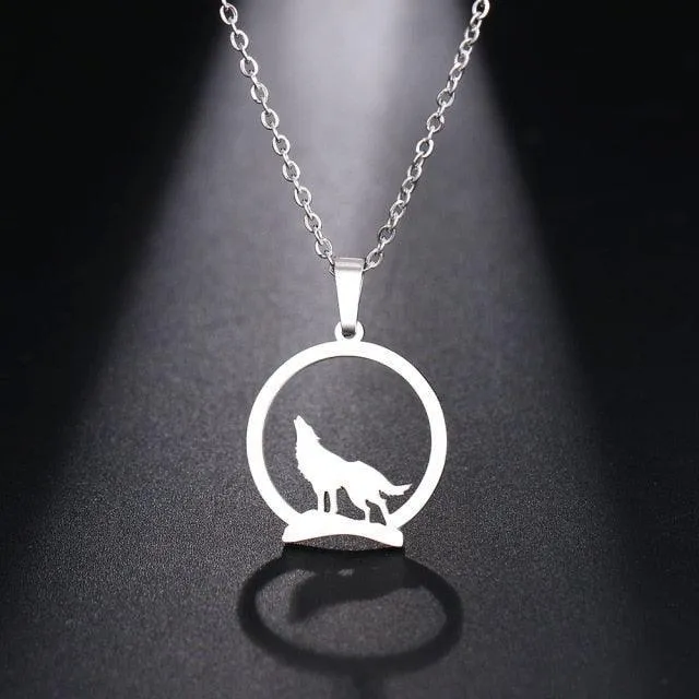 Majestic Wolf On The Hill Stainless Steel Pendant Necklace