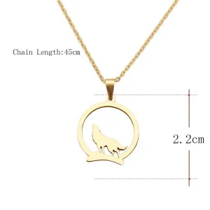 Majestic Wolf On The Hill Stainless Steel Pendant Necklace