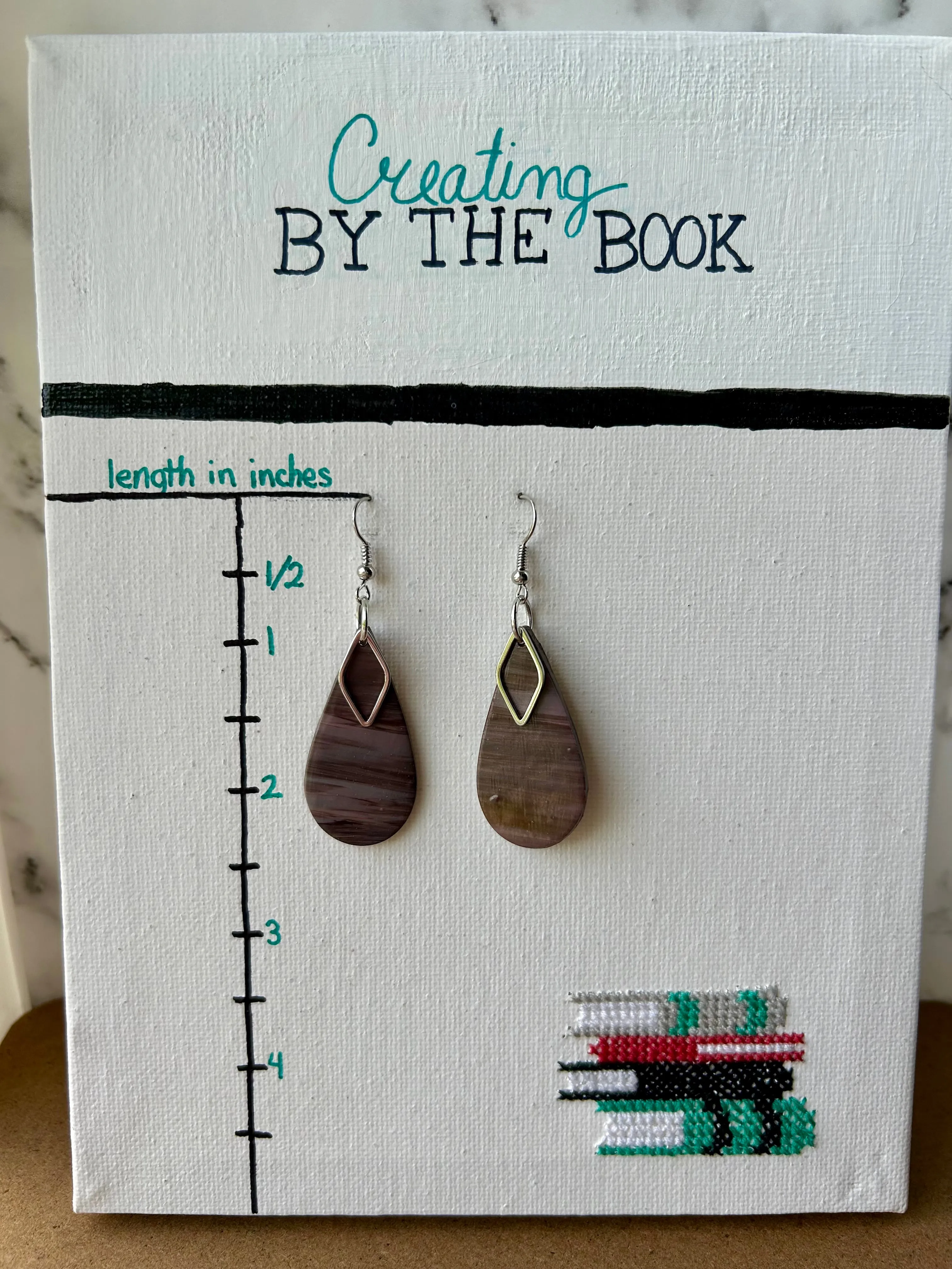 Mauve Stripe Teardrops with Diamond Metal Dangle