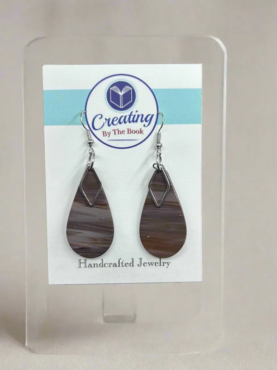 Mauve Stripe Teardrops with Diamond Metal Dangle