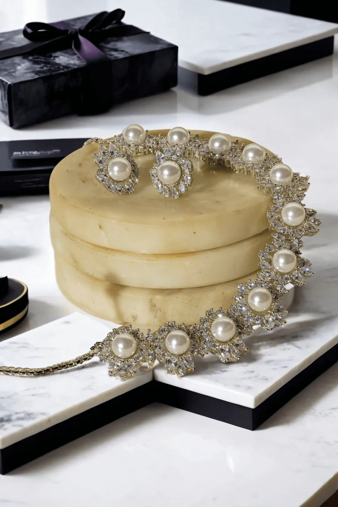 Mayesha - Rhodium-Plated Fresh Water Pearl Necklace & Earring Set