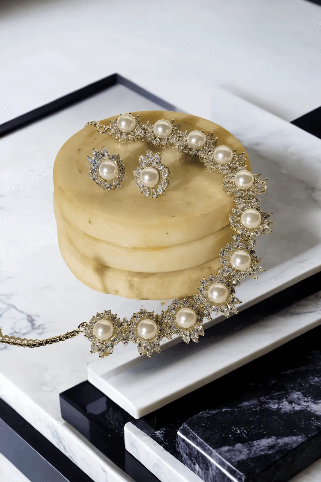 Mayesha - Rhodium-Plated Fresh Water Pearl Necklace & Earring Set