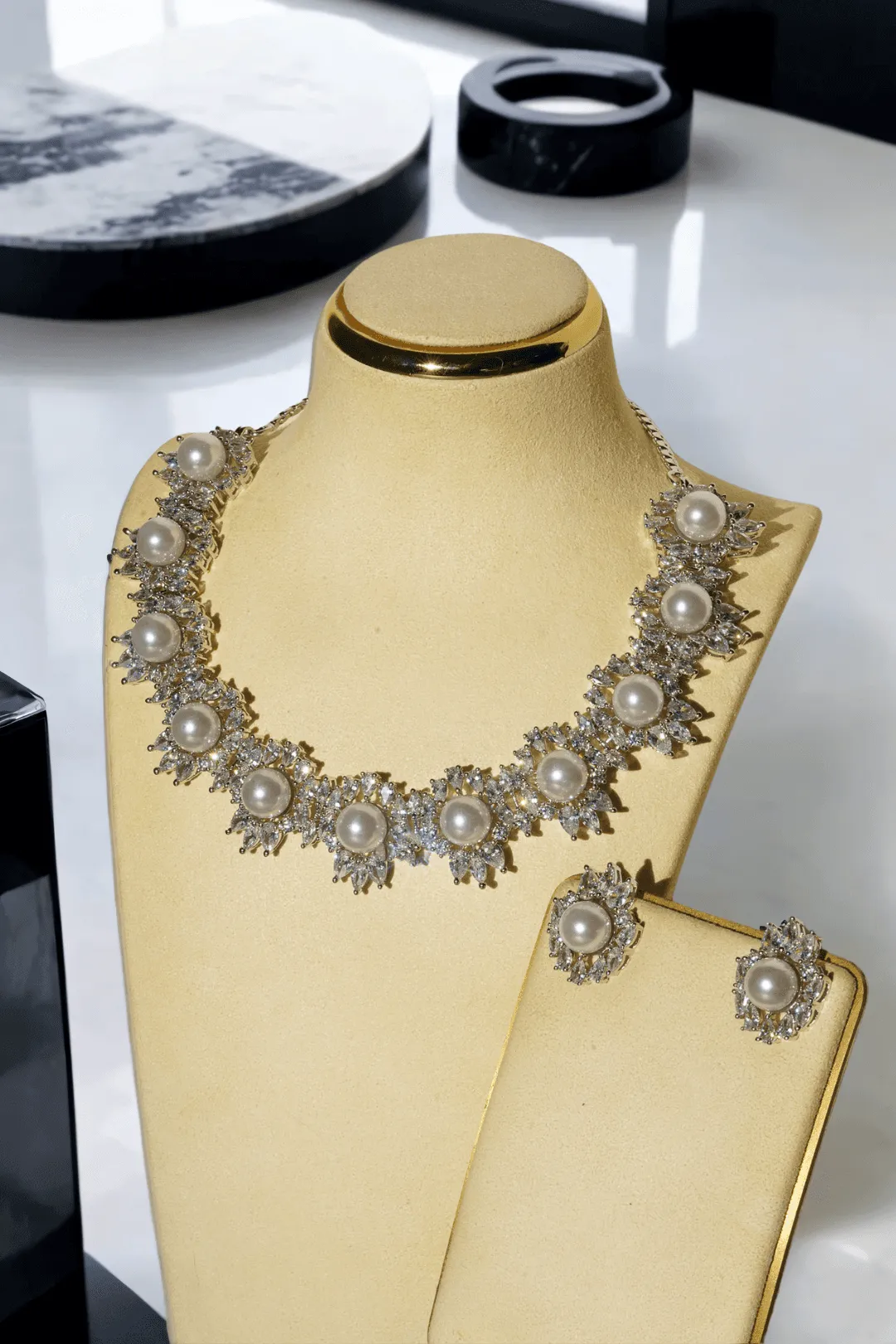 Mayesha - Rhodium-Plated Fresh Water Pearl Necklace & Earring Set