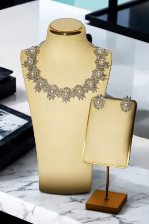 Mayesha - Rhodium-Plated Fresh Water Pearl Necklace & Earring Set