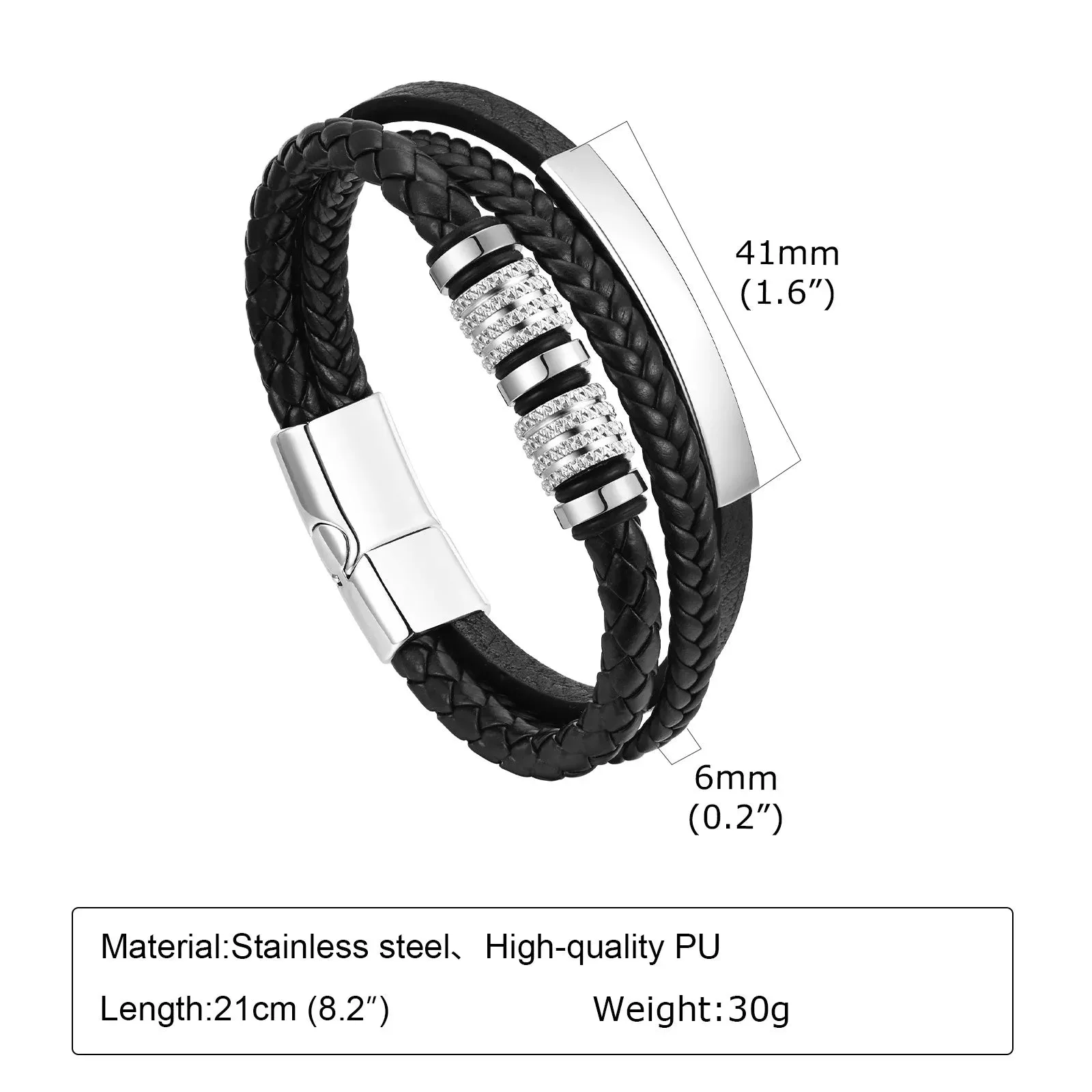 Mens Free Custom Leather Bracelets,Stylish 3 Layers Rope Chain Wristband