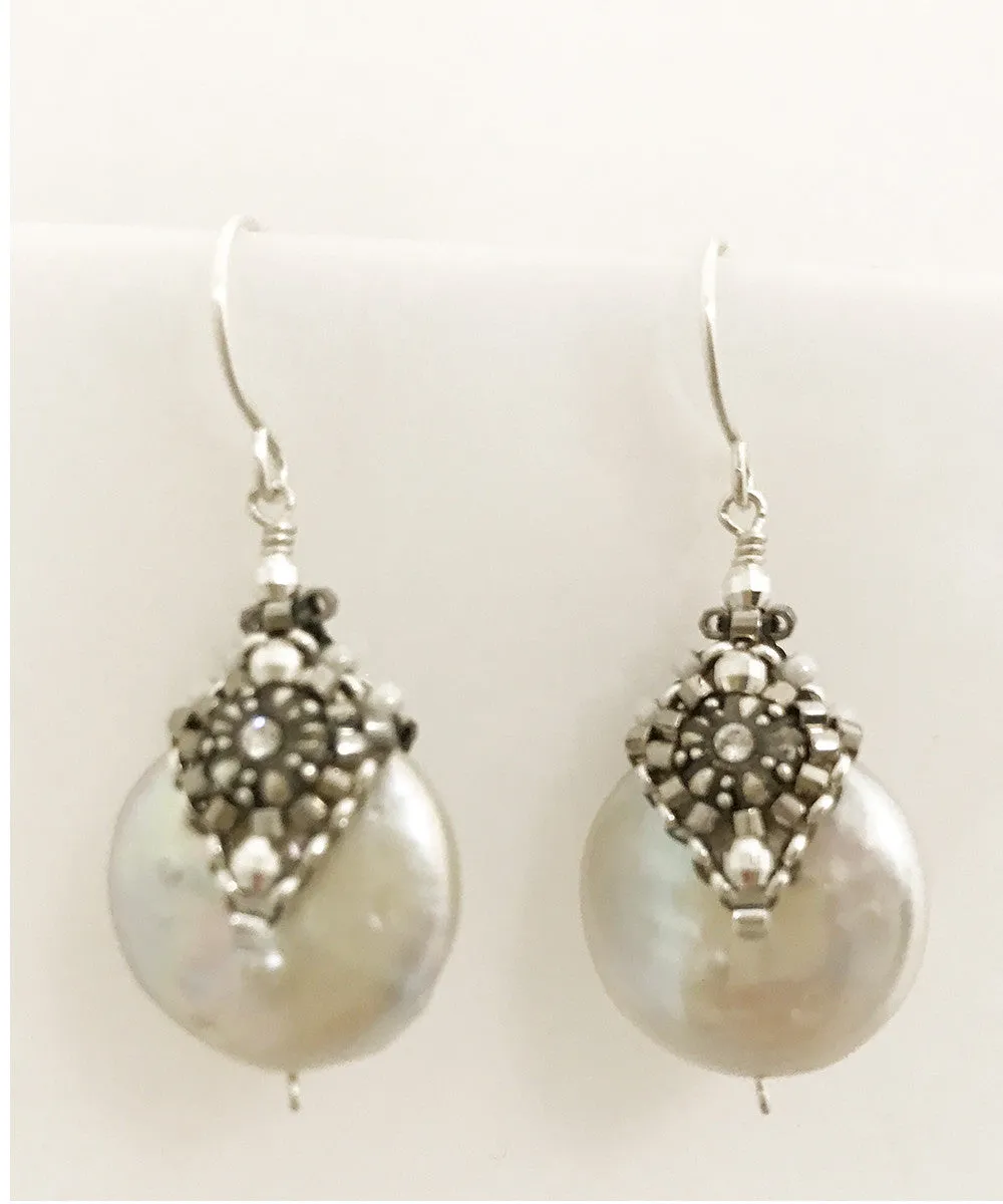 Miguel Ases Fresh Water Pearl, Swarovski and Miyuki Seed Bead Earring