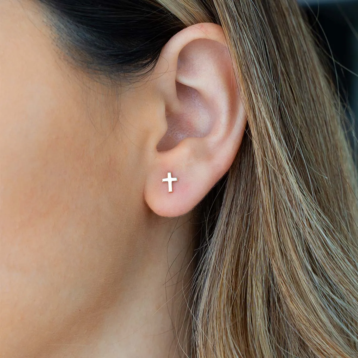 Mini Modern Cross Stud Earrings