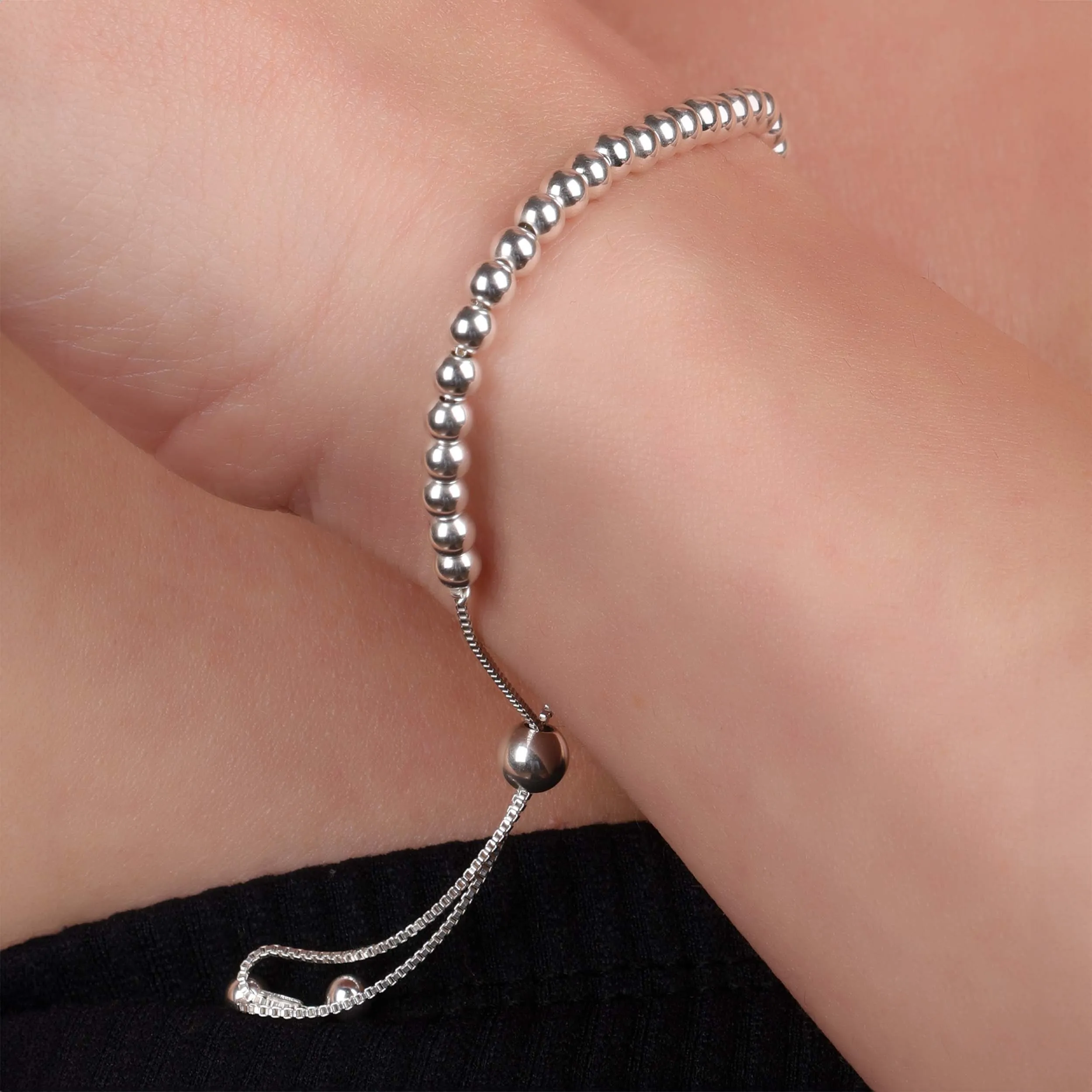 Minimalist Sterling Silver Stretch Bracelet with 3MM Seed Beads Adjustable 6.5-8 Inch