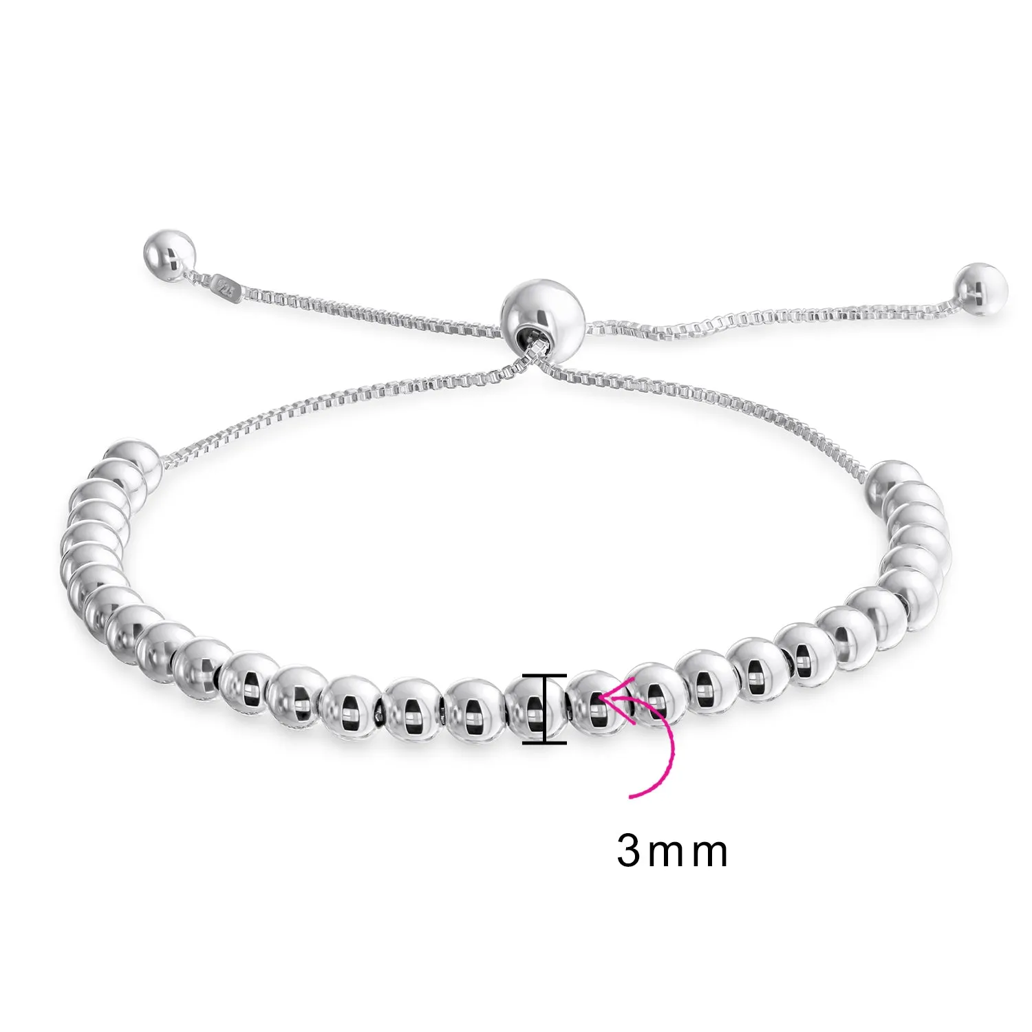 Minimalist Sterling Silver Stretch Bracelet with 3MM Seed Beads Adjustable 6.5-8 Inch