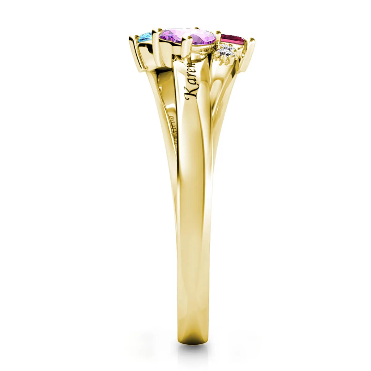 Mum's Personalised Ring, Gold Engraved Name Ring with Birthstones, Sterling Silver