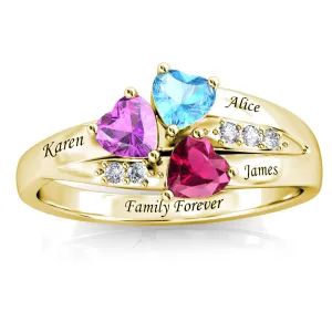 Mum's Personalised Ring, Gold Engraved Name Ring with Birthstones, Sterling Silver