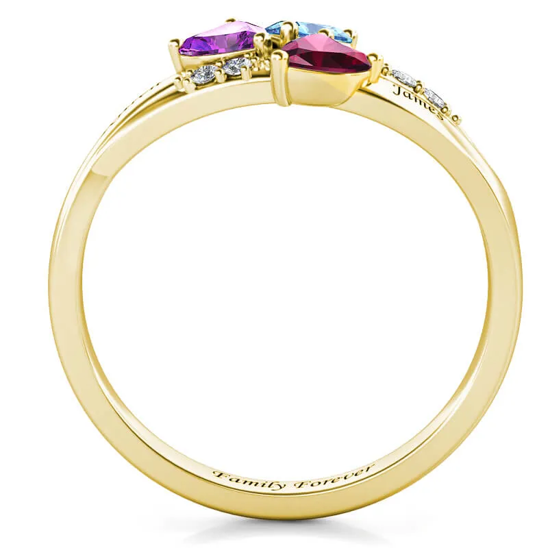 Mum's Personalised Ring, Gold Engraved Name Ring with Birthstones, Sterling Silver