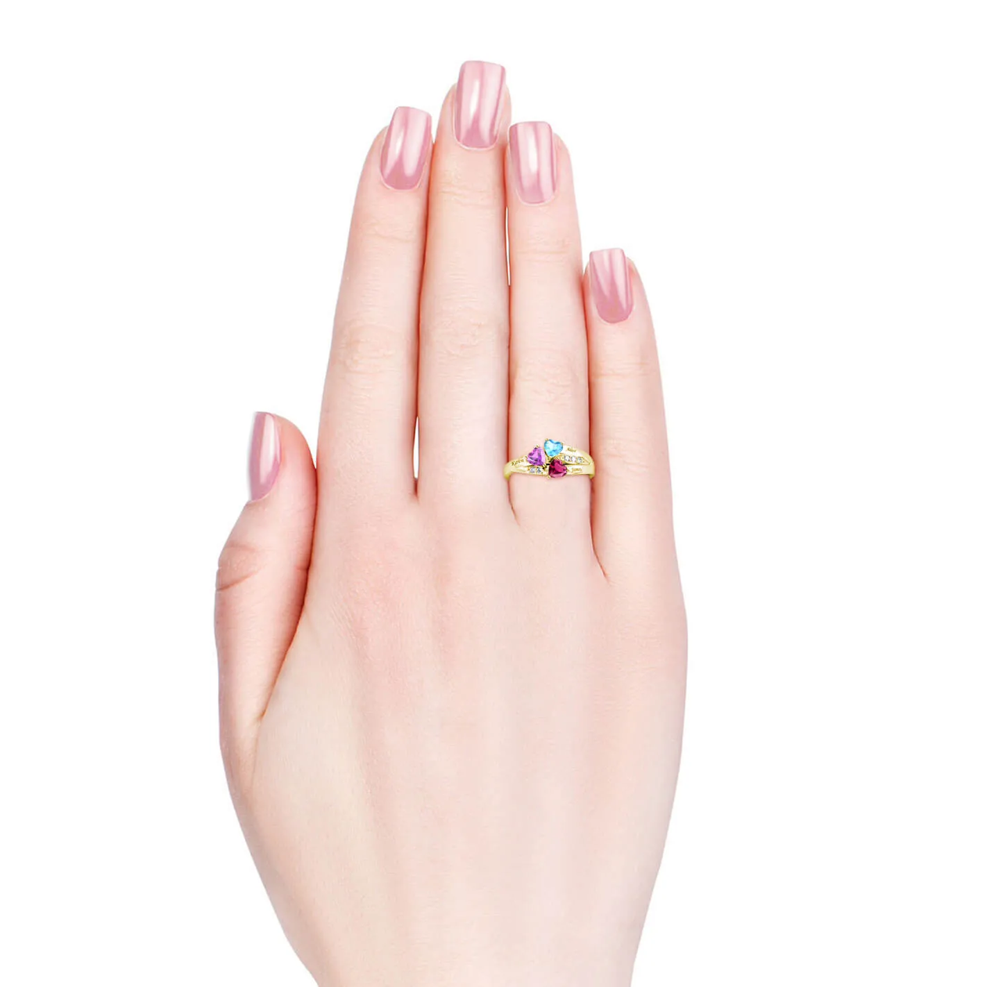 Mum's Personalised Ring, Gold Engraved Name Ring with Birthstones, Sterling Silver