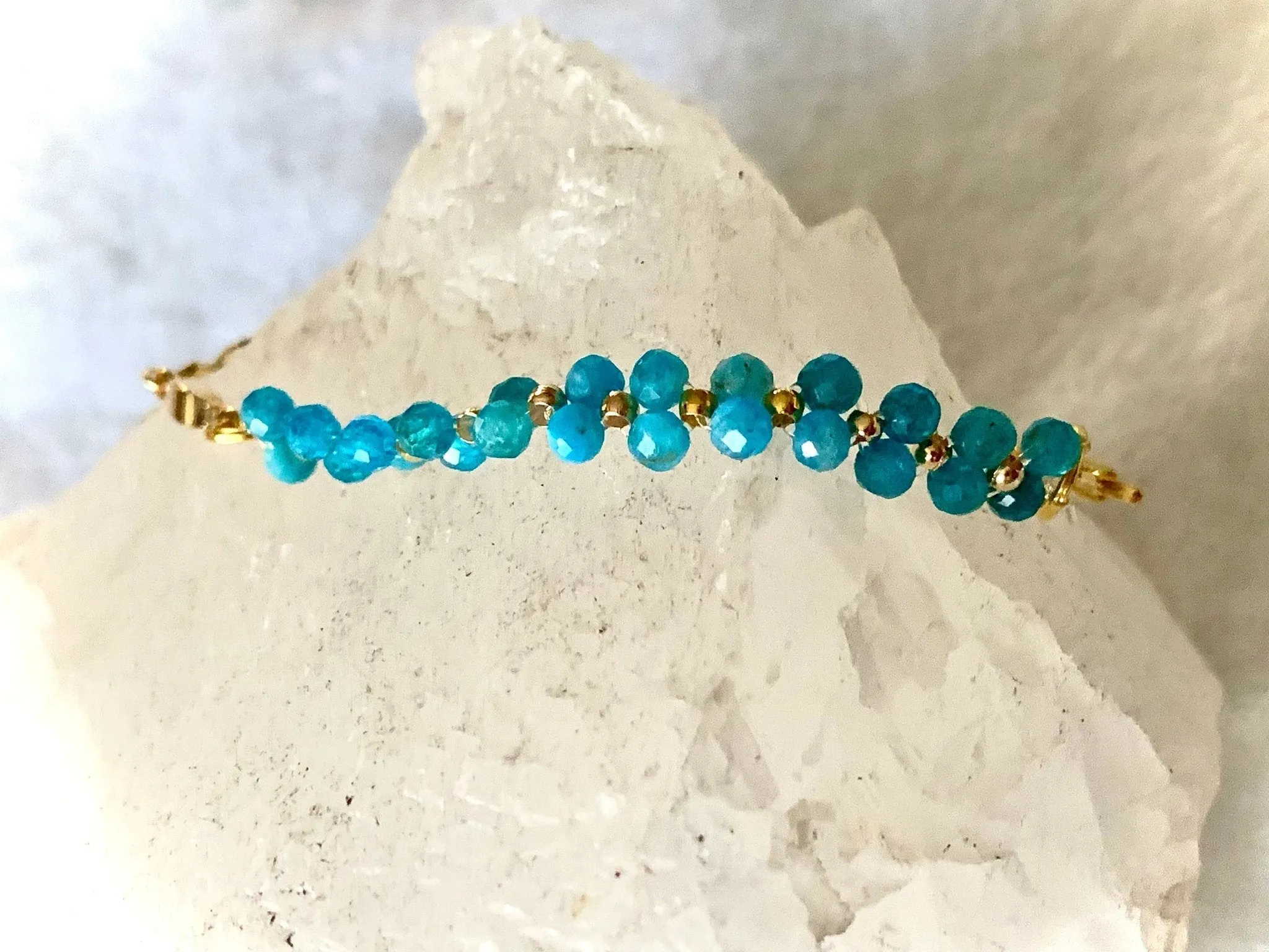 Muse Handmade Genuine Apatite Bracelet with Gold Plated Flower Chain