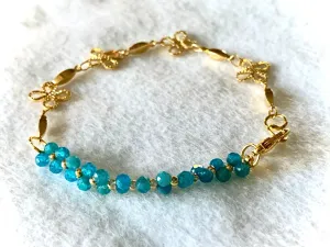 Muse Handmade Genuine Apatite Bracelet with Gold Plated Flower Chain