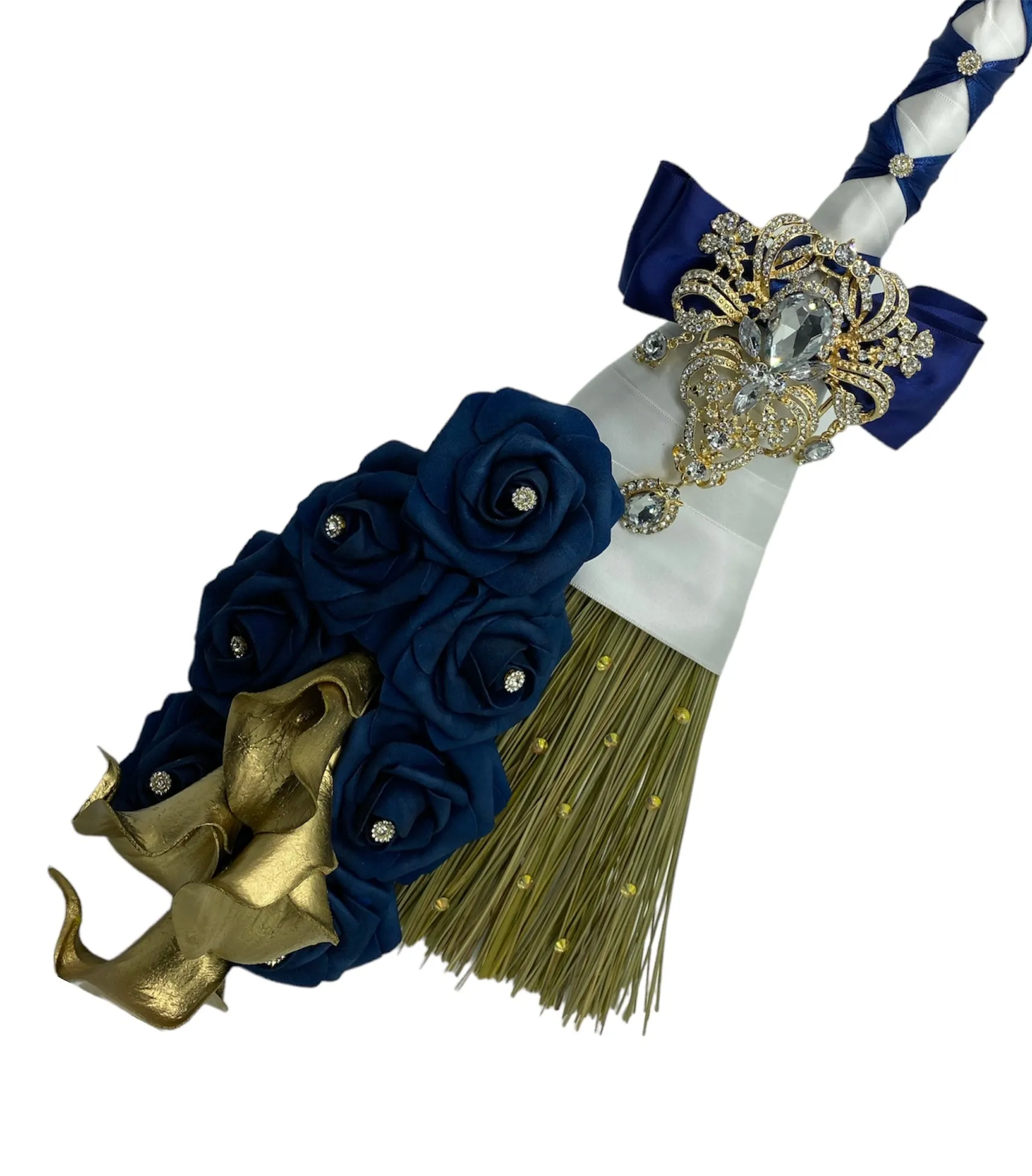 NAVY Blue Round Bouquet l  Real Touch Roses Brooch Bouquet~ BLUEY