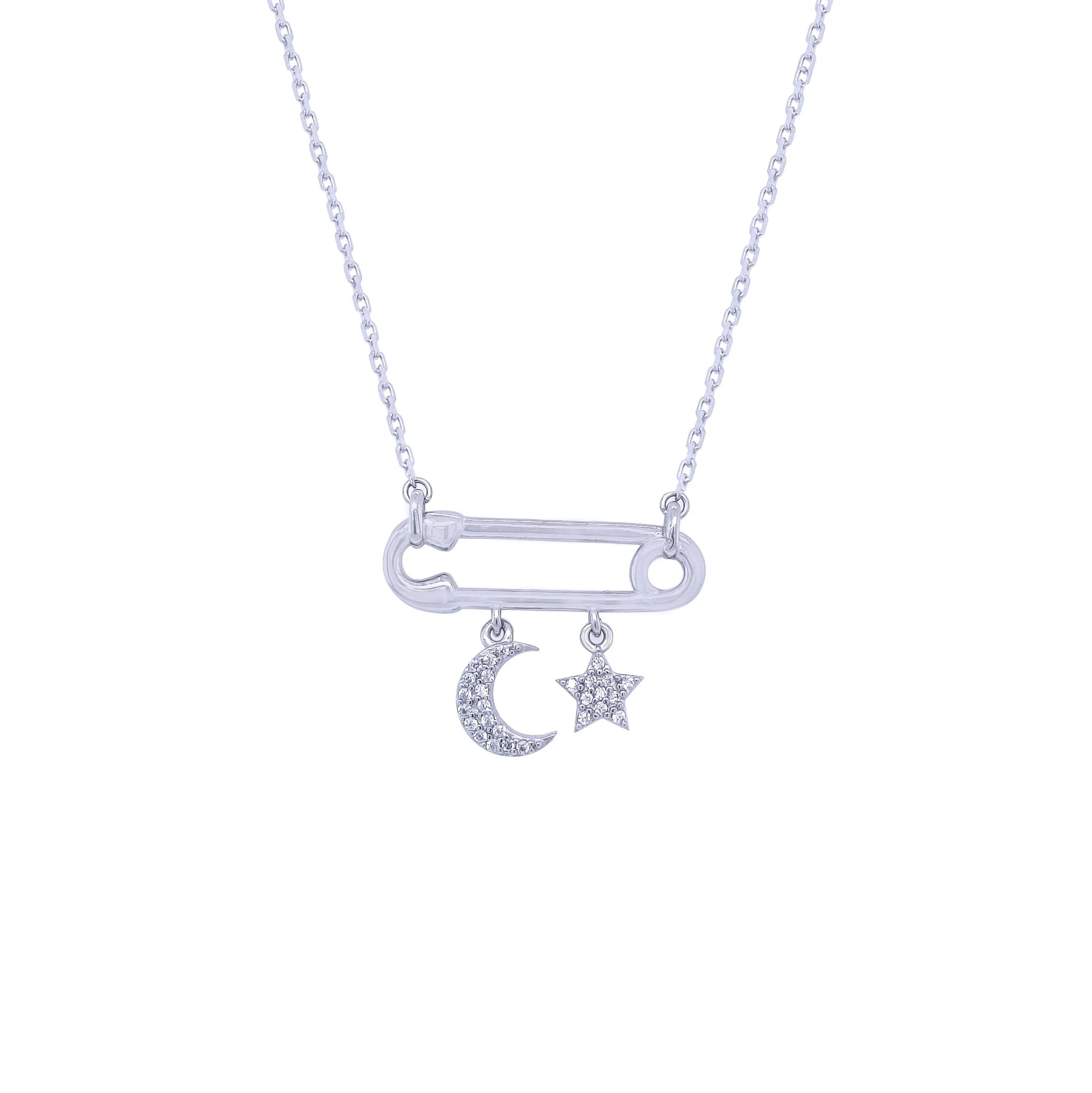 Necklace Silver With Pin, Moon And Star