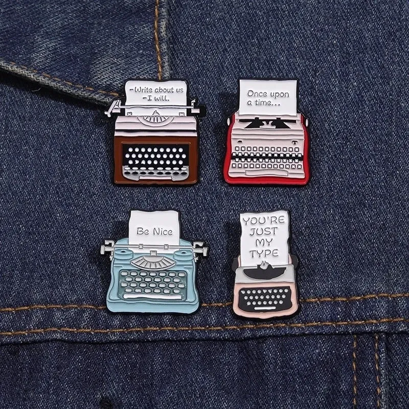 New Creative Cartoon English Letter Printer Telegraph Series Modeling Alloy Paint Denim Wear Brooch Badge
