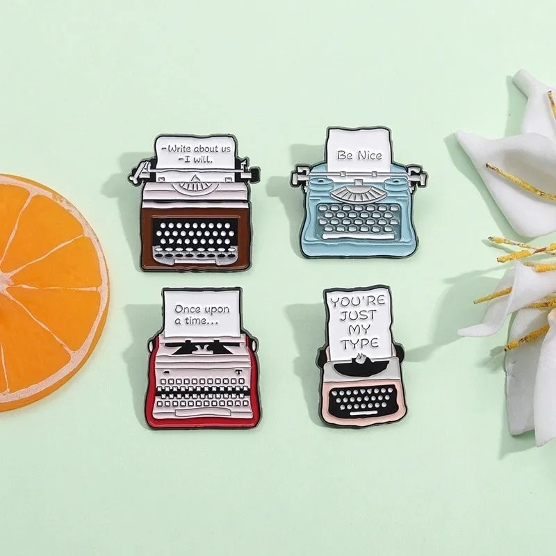 New Creative Cartoon English Letter Printer Telegraph Series Modeling Alloy Paint Denim Wear Brooch Badge