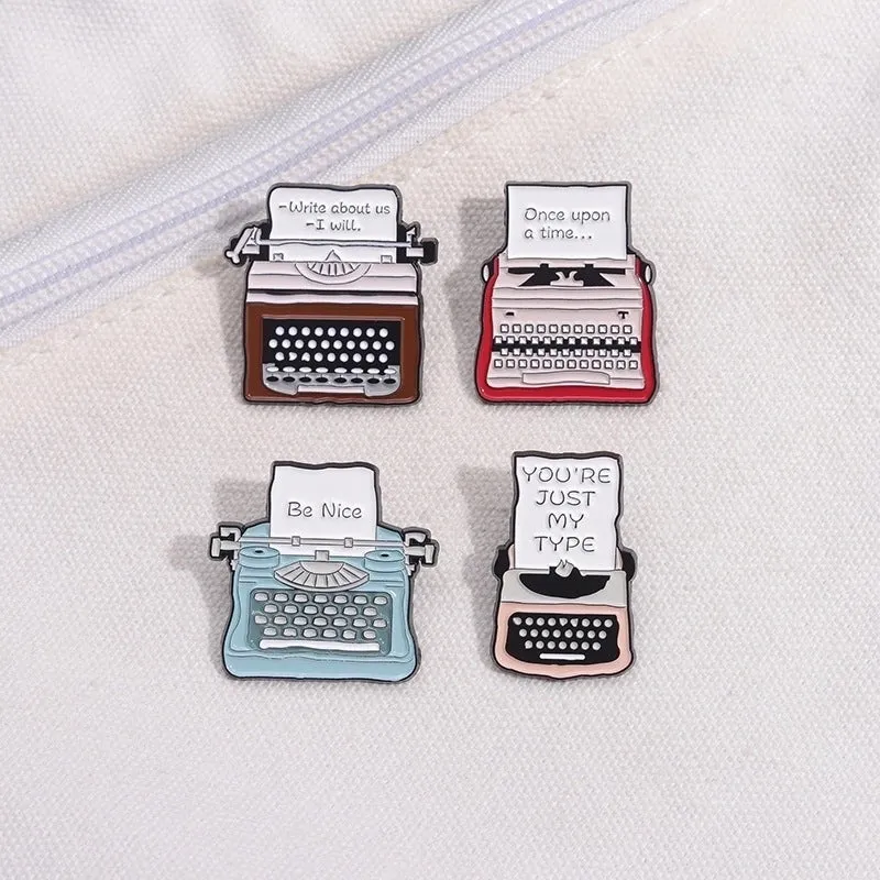 New Creative Cartoon English Letter Printer Telegraph Series Modeling Alloy Paint Denim Wear Brooch Badge