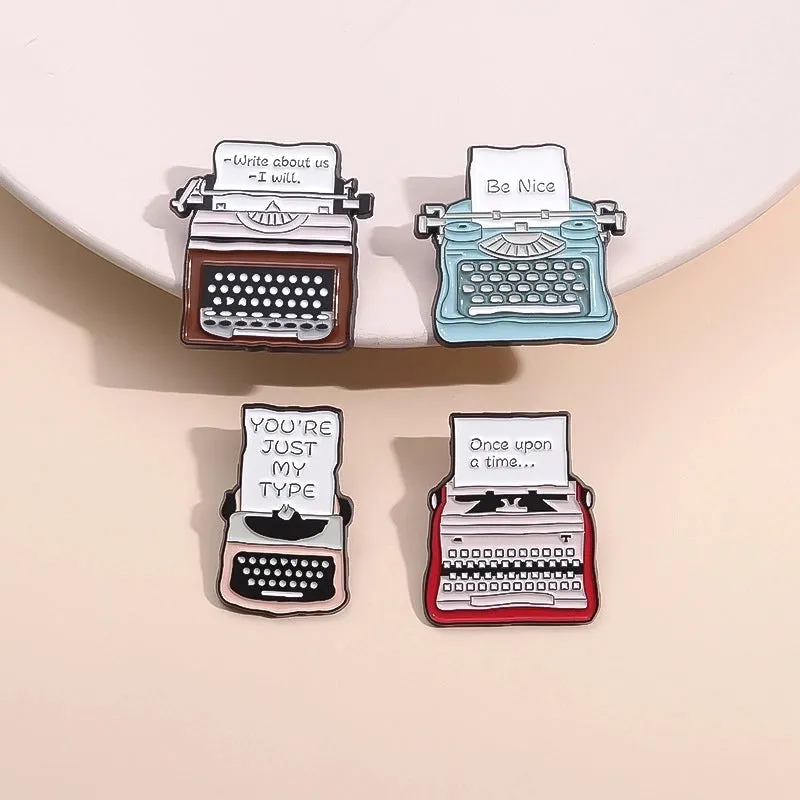 New Creative Cartoon English Letter Printer Telegraph Series Modeling Alloy Paint Denim Wear Brooch Badge