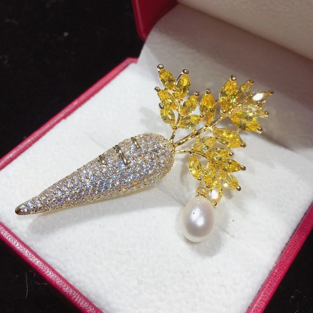New Natural Freshwater Pearl Brooch Creative Carrot Brooch