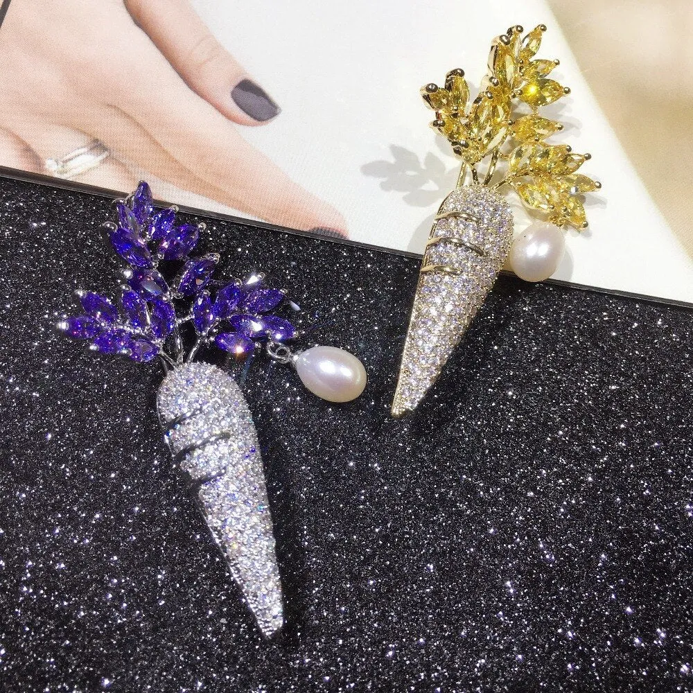 New Natural Freshwater Pearl Brooch Creative Carrot Brooch