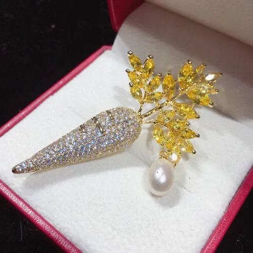 New Natural Freshwater Pearl Brooch Creative Carrot Brooch