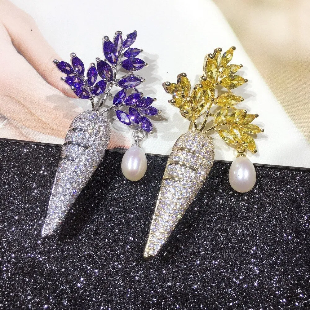 New Natural Freshwater Pearl Brooch Creative Carrot Brooch