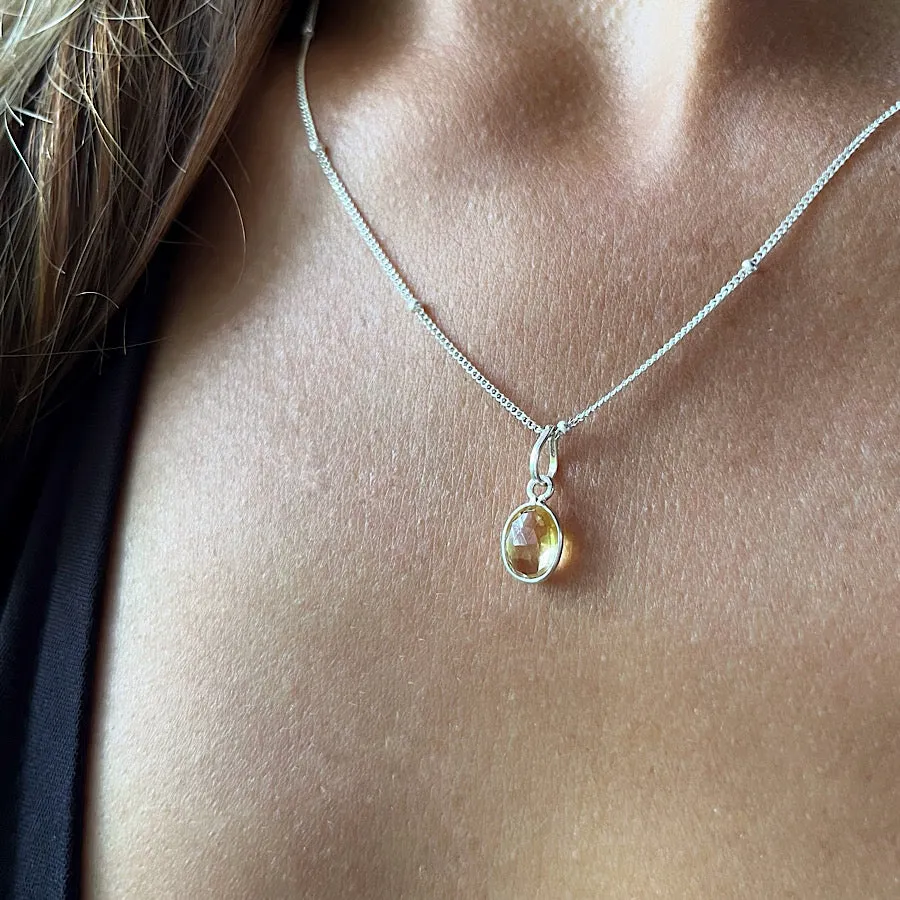 November Birthstone Citrine Necklace on sterling silver satellite chain