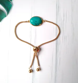 Oval Turquoise Jeweled Slider Bracelet