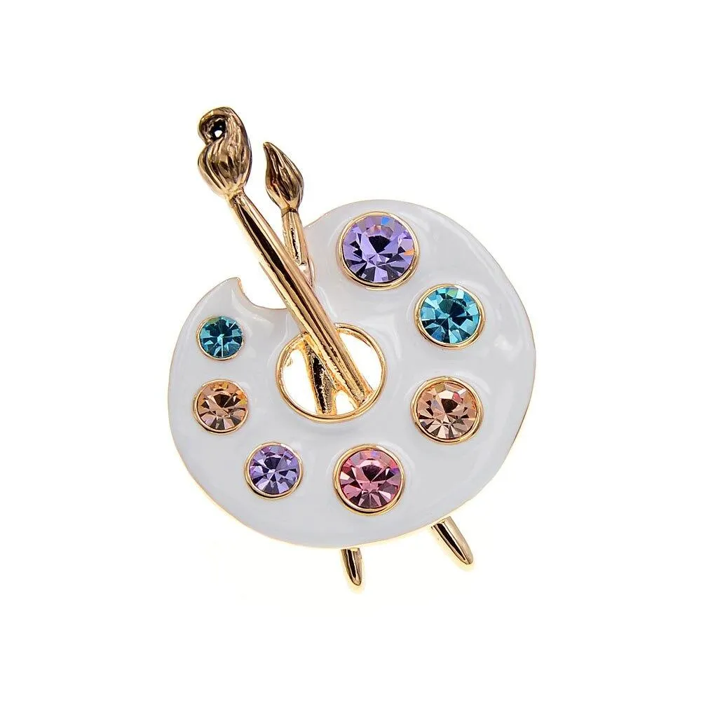 Painter's Palette Brooch Pin with Rhinestones
