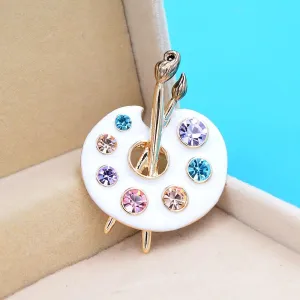 Painter's Palette Brooch Pin with Rhinestones